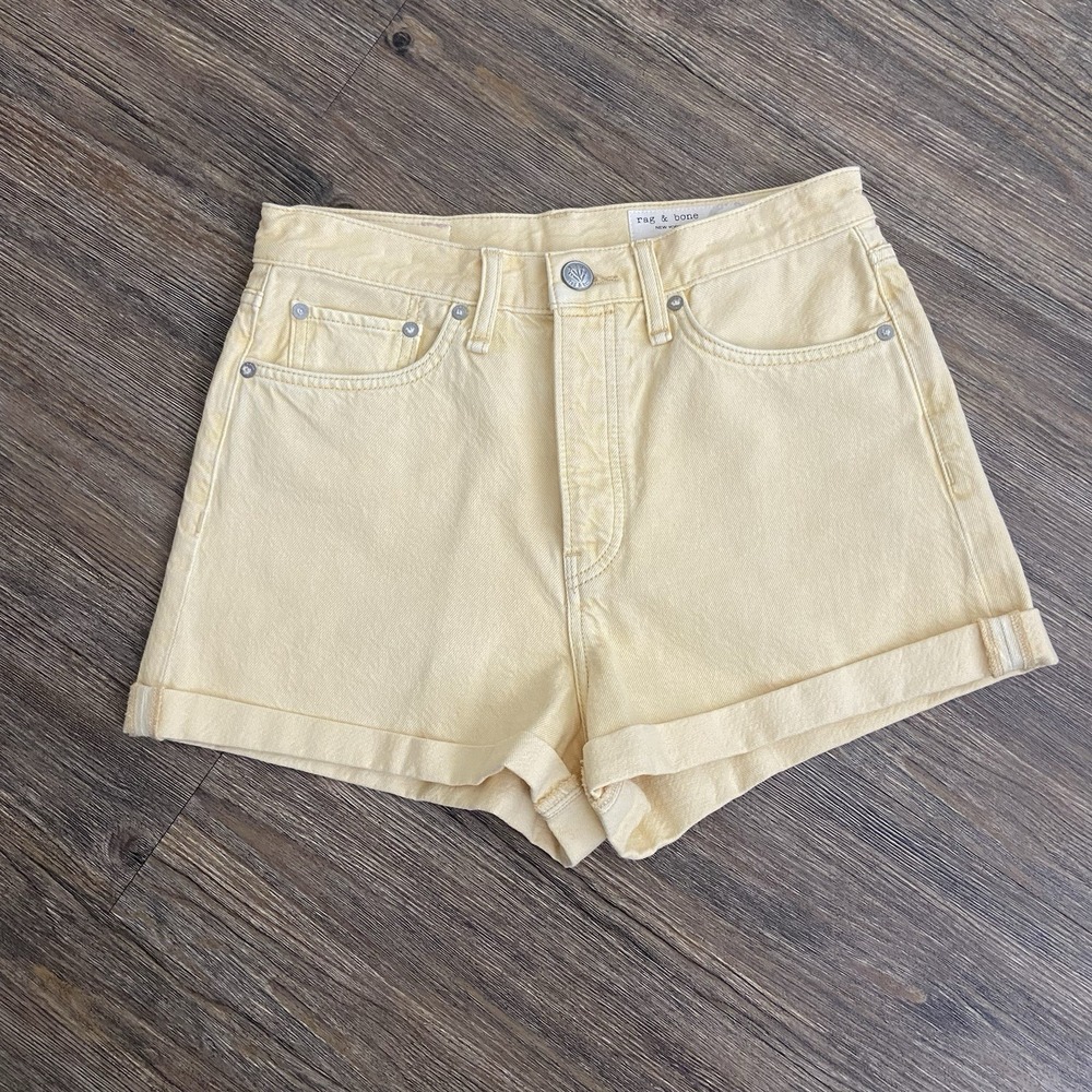 Rag & Bone Maya High-Rise Shorty Shorts Beigne Organic Cotton Denim Size 27 - Picture 2 of 7